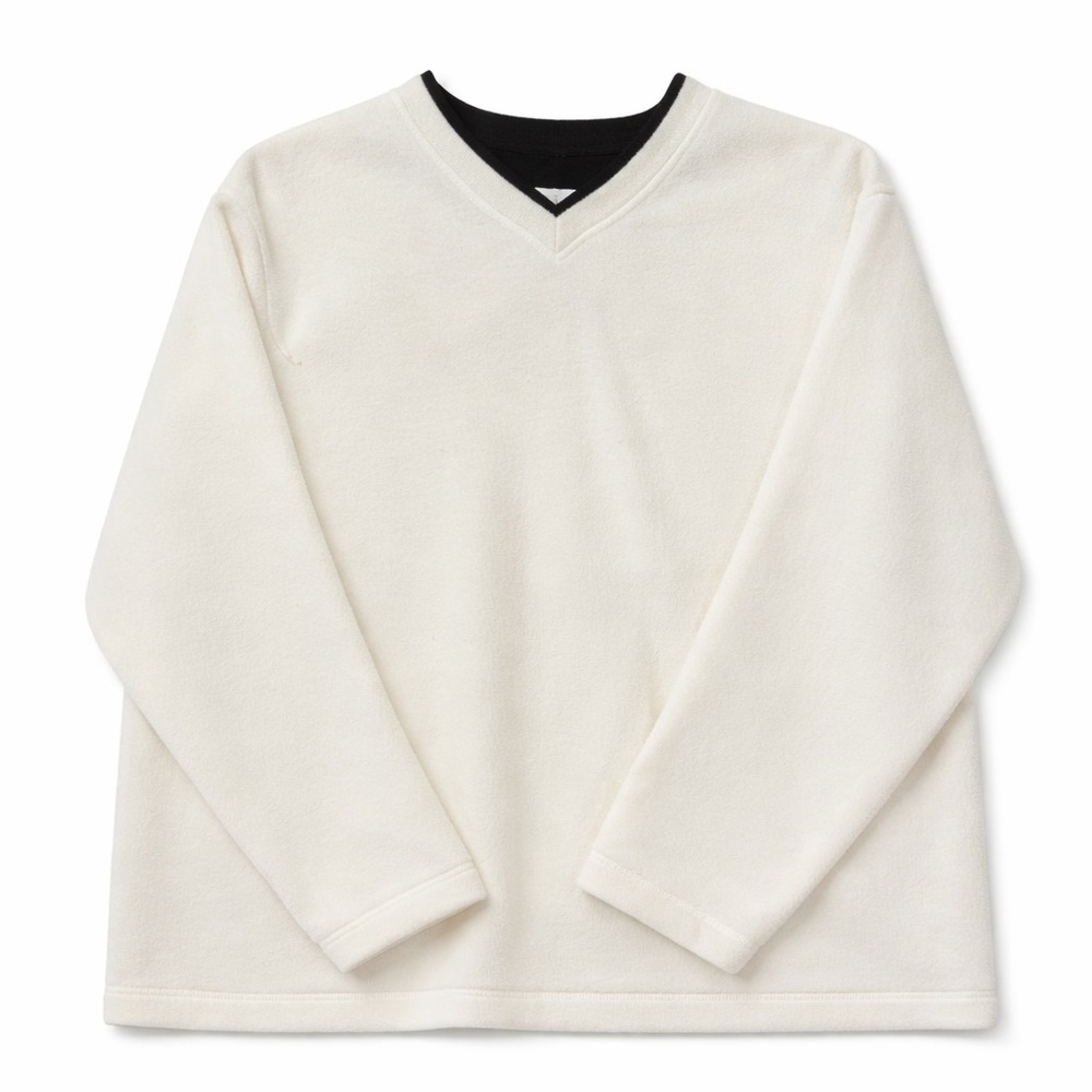 White V-Neck Fleece Sweater